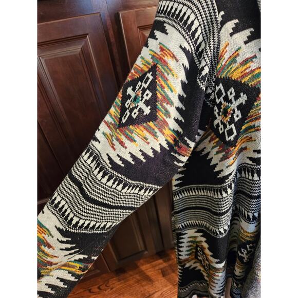 Ruff Hewn Cardigan Womens 1X Black White Aztec Open Front Waterfall Hem - Picture 3 of 8